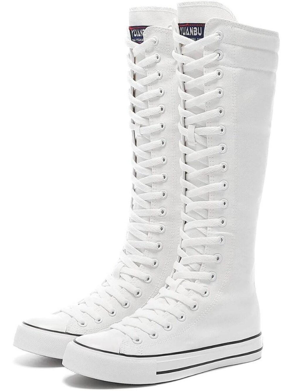 Women's White Tall Canvas Lace up Classic Design Casual Knee High Sneakers